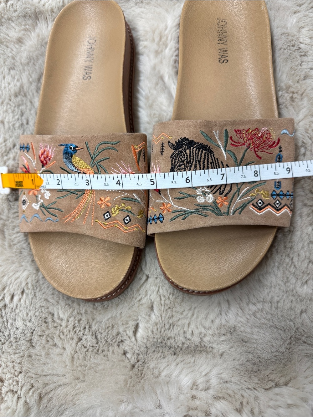 Johnny Was Watipaso Embroidered Suede Slide Sandals Tan Size 10 - Picture 12 of 13